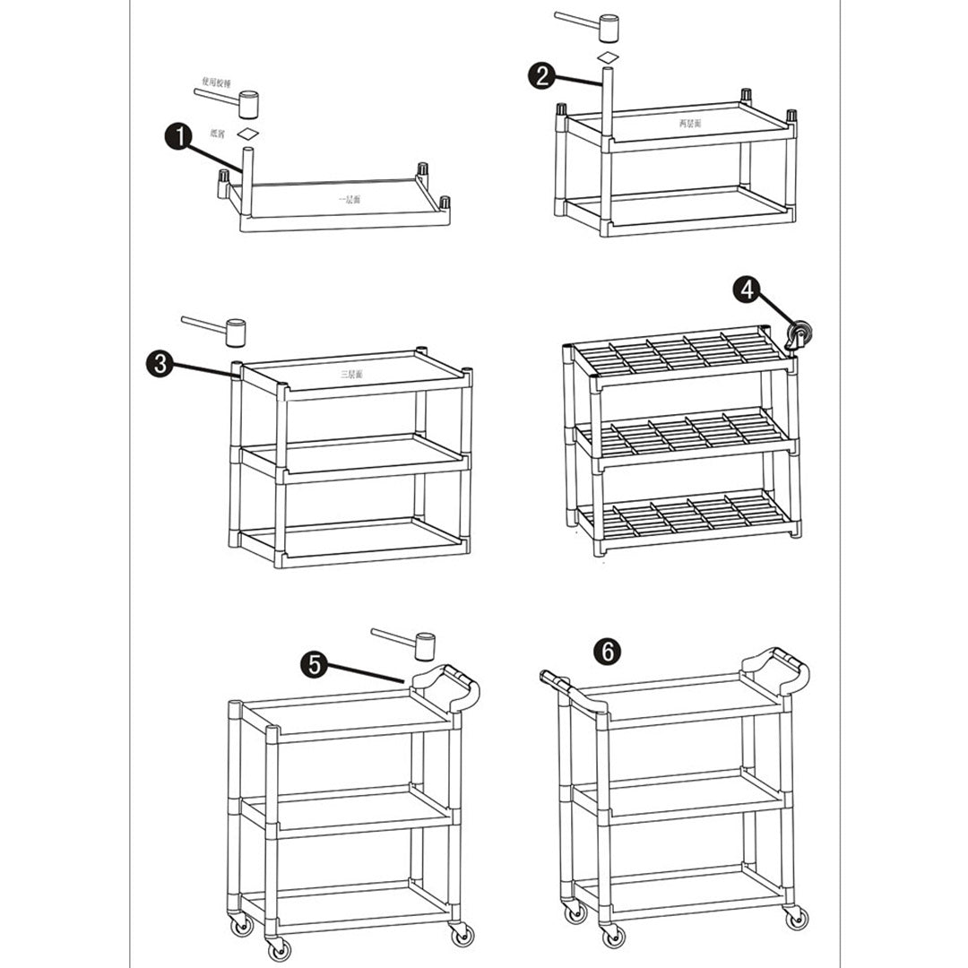 NNEAGS 2X 3 Tier Food Trolley Food Waste Cart Food Utility Mechanic Kitchen Large