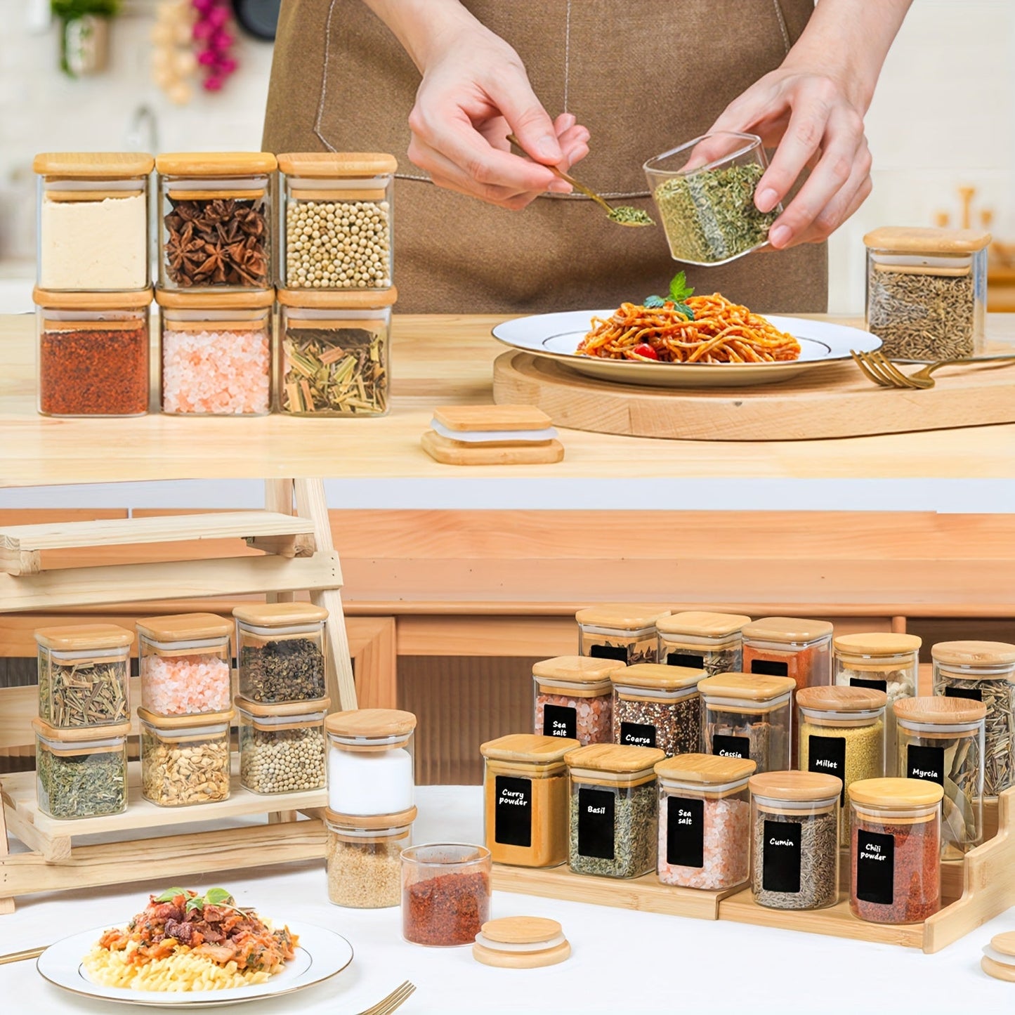 NNETM Glass Spice Jars with Airtight Lids (12-Pack)