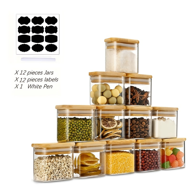 NNETM Glass Spice Jars with Airtight Lids (12-Pack)