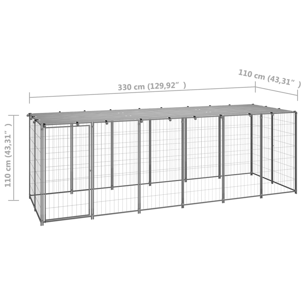 NNEVL Dog Kennel Silver 330x110x110 cm Steel